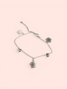 Flower Charm Anklet - Dainty Floral Chain in Stainless Steel